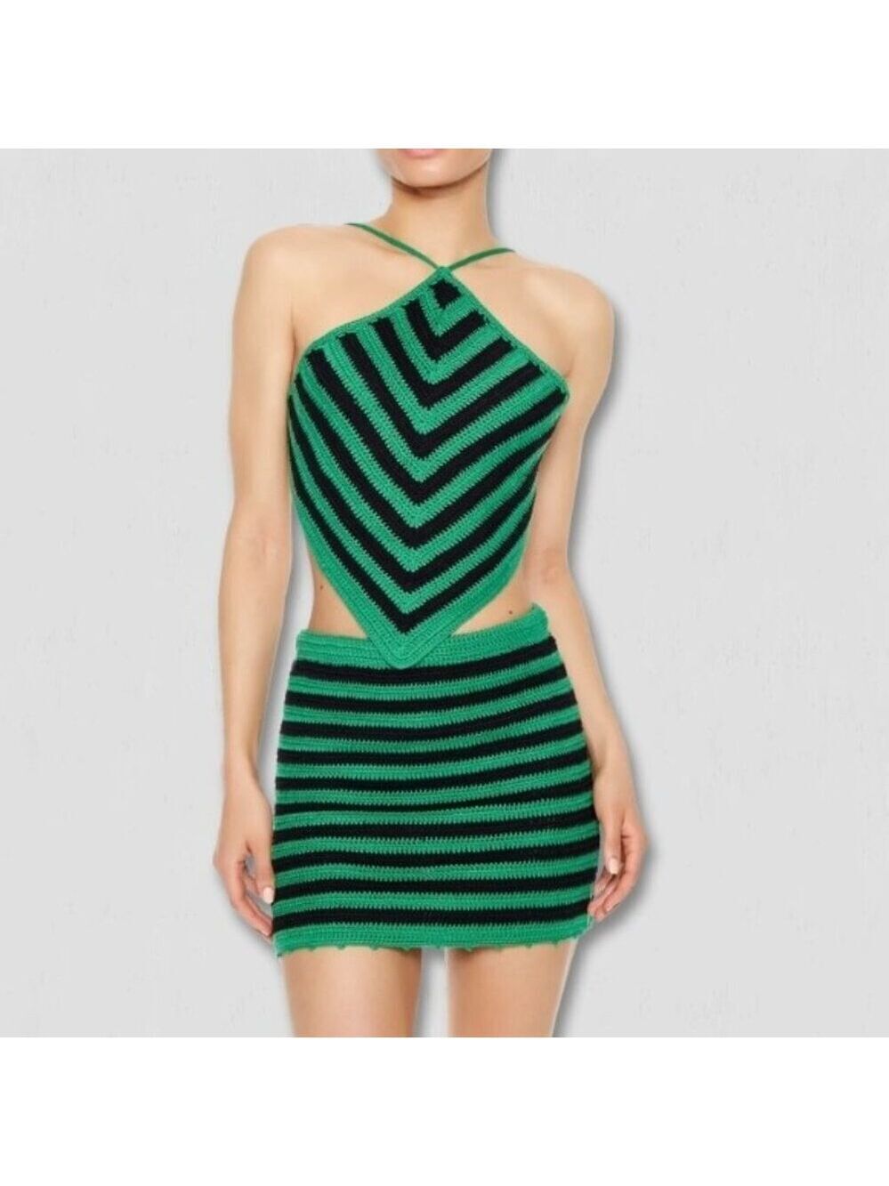 Y2K retro Knit Halter Top Crochet Striped fishermen whimsi fairy boho festival M